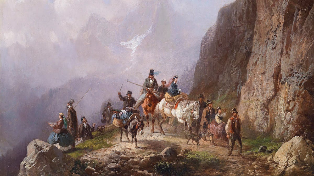 Fornemme byfolk på fjelltur (1888). Maleri av Adolf Schmidt. Kilde: Wikimedia commons Arr søker bidrag om reise