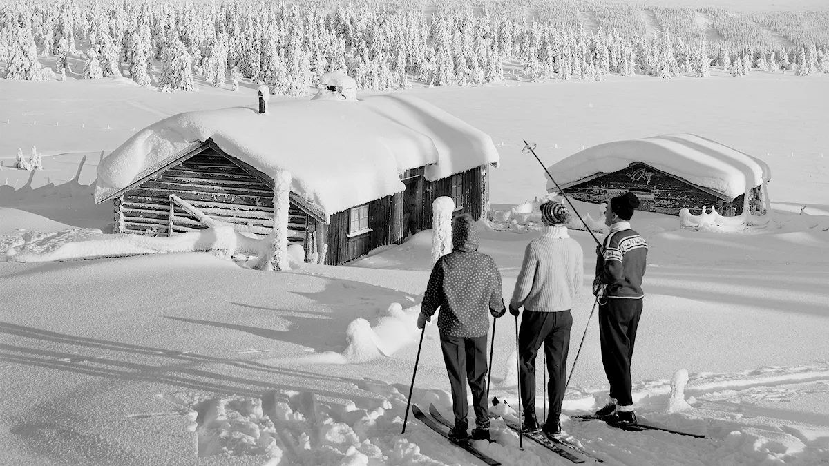 Vinter ved Hornsjø (1961). Foto: Brun, Jac / Nasjonalbiblioteket Feriepress